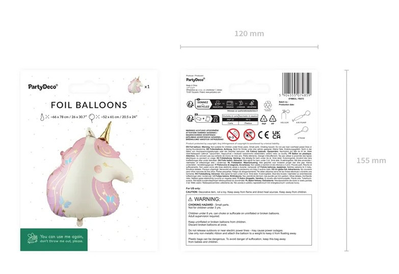 Balon foliowy Jednorożec 52x61cm FB372 PartyDeco